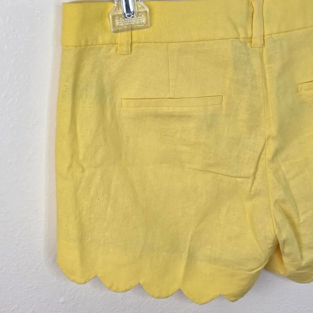 NWT J. Crew Yellow Scalloped Hem Linen Shorts Size 6